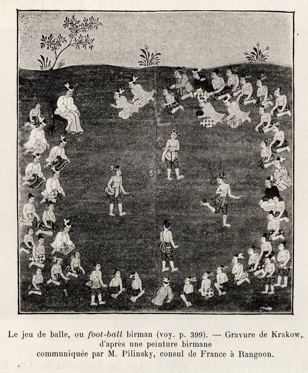 Birmanya futbolu ya da top oyunu. E.Cavaglion tarafından 1886