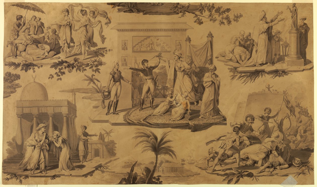 Baskılı Pamuklu Tekstil için Karikatür: Mısır'daki Fransızlar [Les Francais en Egypte] by Unknown artist