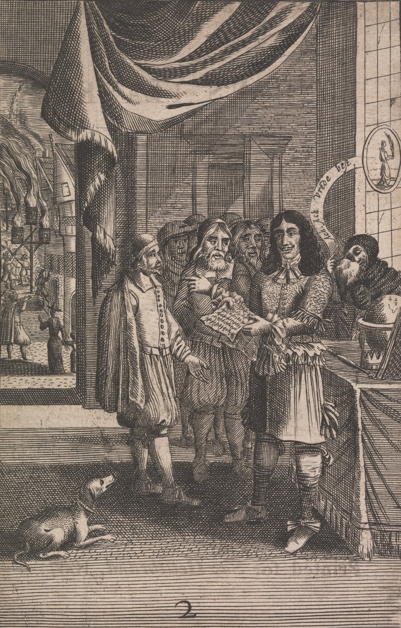 Charles II ve Ateşi gösteren çizgi film by Unknown artist