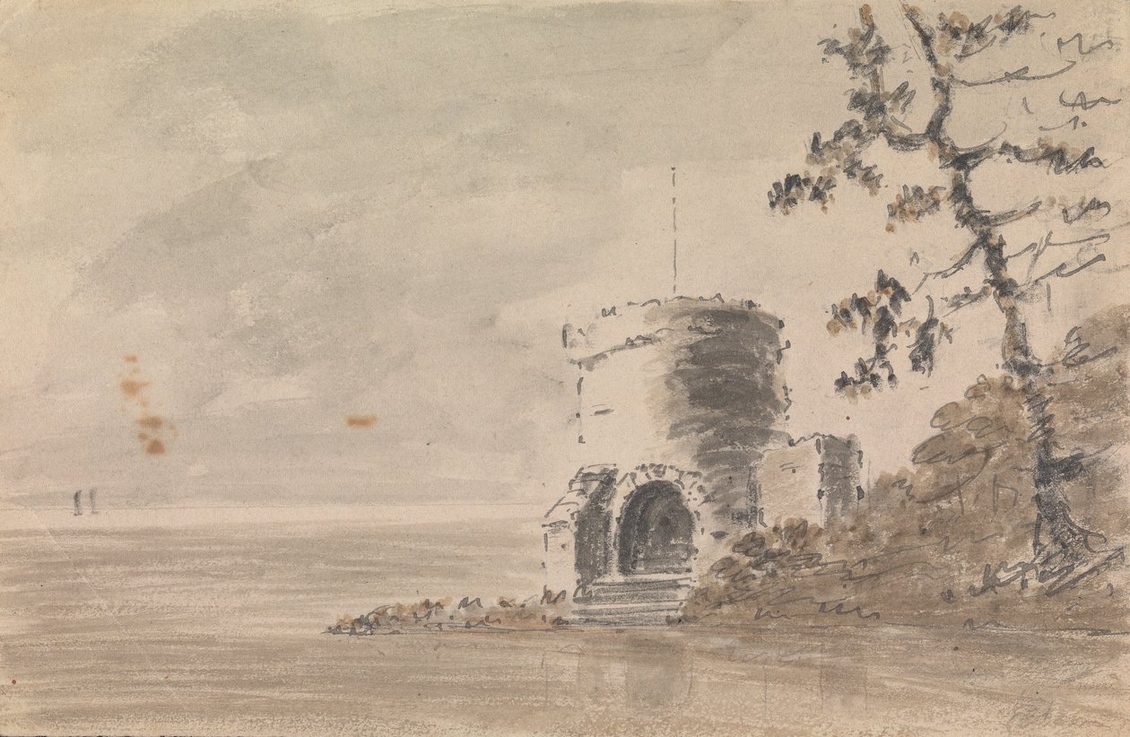 Göl Manzara Sahnesinde Kale Harabesi by Unknown artist