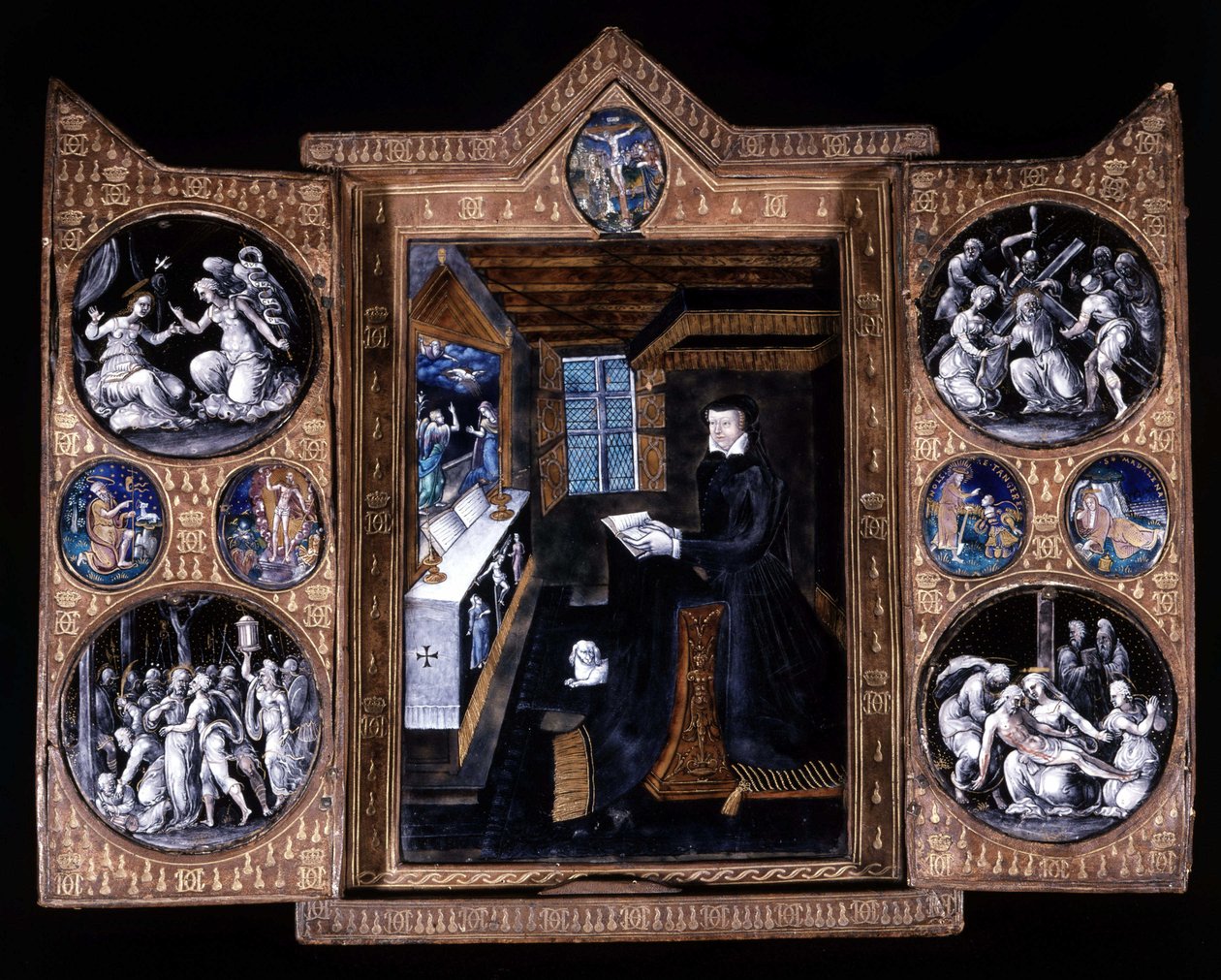Catherine de Medicis (Caterina de Medici) (1519-1589) duada - üçlü e-posta ve deri by Unknown artist