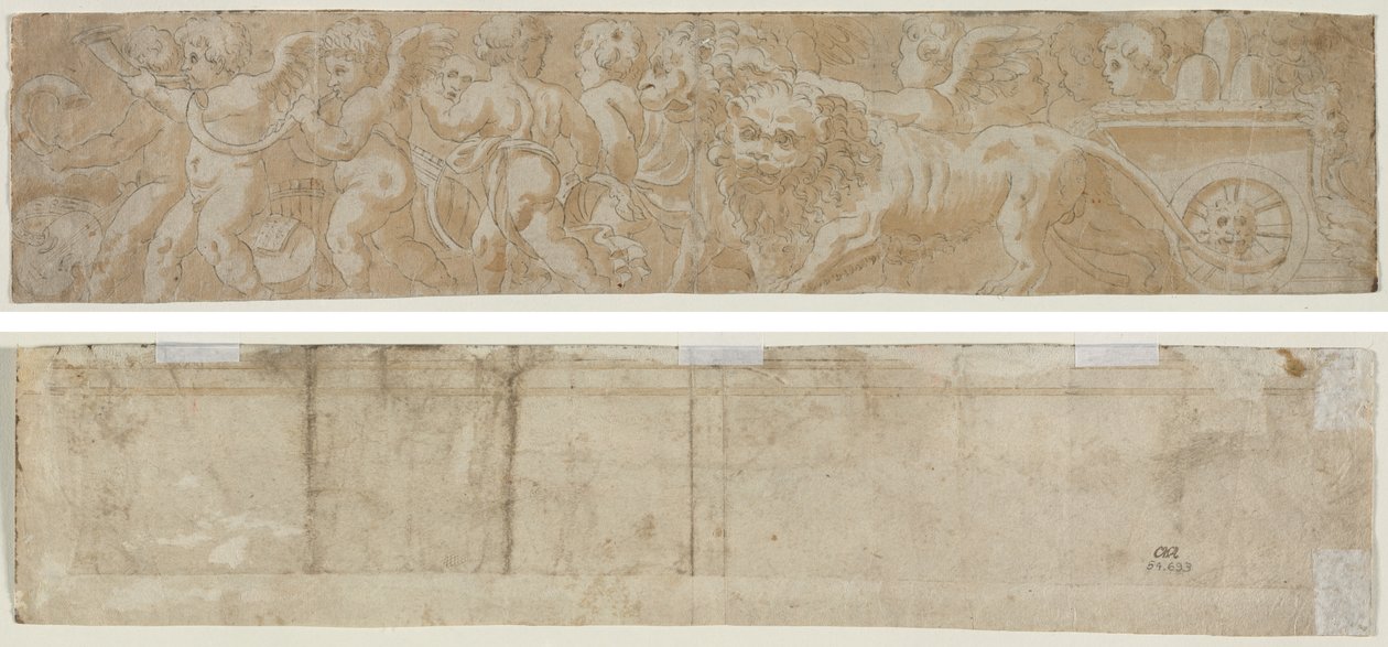 Aslanların Amorini ile Çizdiği Araba (recto) Kısmi Mimari Çalışma (verso) by Unknown artist