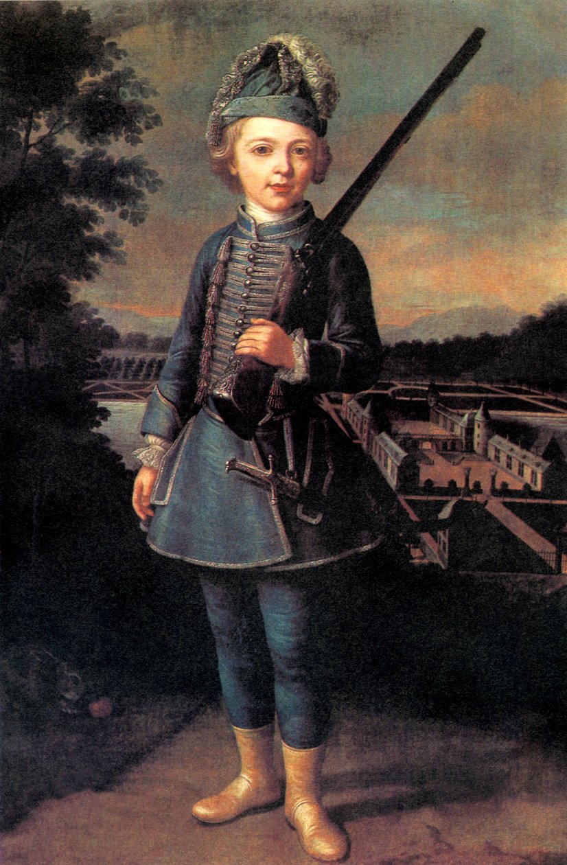 Charles-Joseph de Ligne, Beloeil kalesinin önünde fantezi üniformalı yaklaşık 10 yaşında by Unknown artist