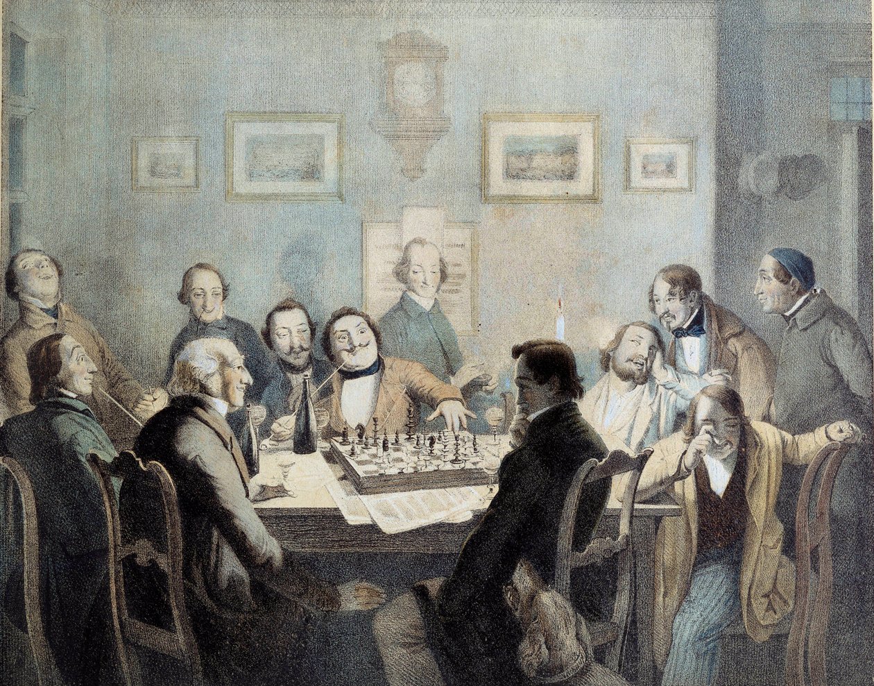 19. yüzyılın satranç oyuncuları litografi. by Unknown artist