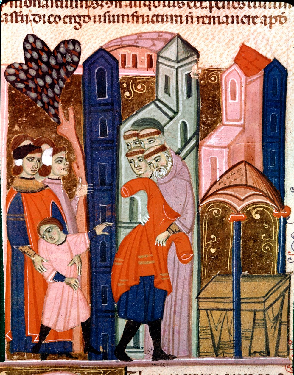 Çocuklar eğitim için keşişlere emanet edilir Justinian Yasasından Minyatür (Codex Justinianus), Bizans Roma İmparatoru I. Justinianus (483-565) altında yeniden düzenlenmiş yasalar ve kurumlar koleksiyonu by Unknown artist