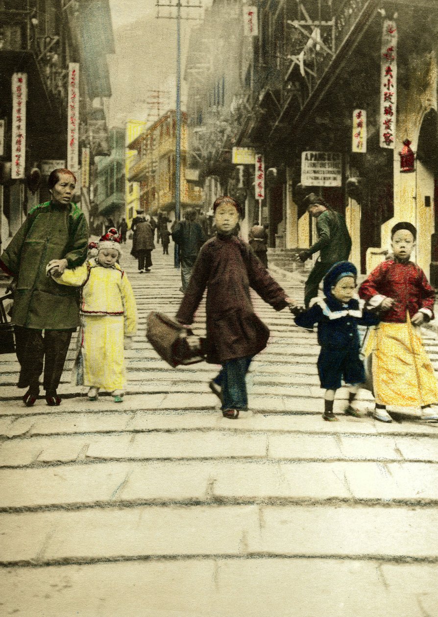 Children on Pottinger Street in Hong Kong in 1890. China by Unknown artist