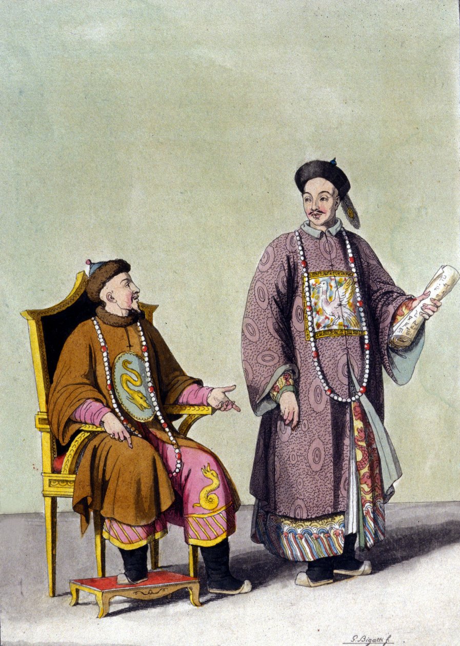 Mandarinli Çin tartar imparatoru - içinde “Le kostüm ancien et moderne””, J. Ferrario, ed. Milano by Unknown artist