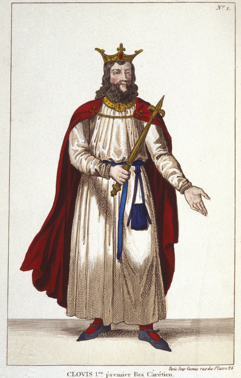 Clovis I (466-511), Franks Kralı, Merovenj Hanedanı 1830 Gravür by Unknown artist