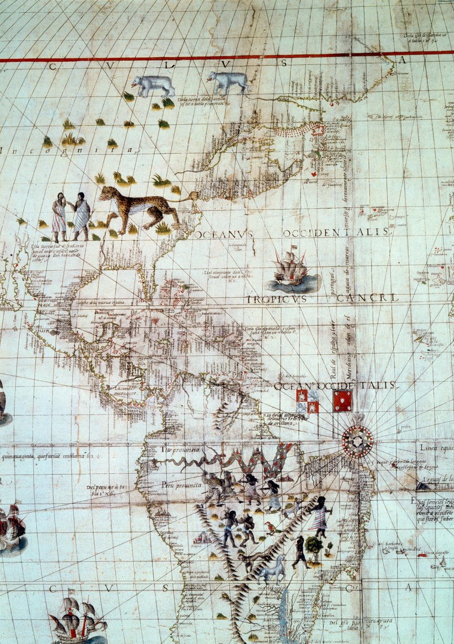 Amerika Kıtası. Sebastien Cabot tarafından dünya haritasının detayı by Unknown artist