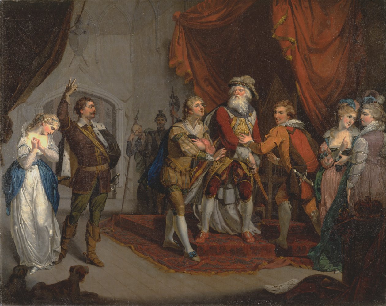 Cordelia, Shakespeare'in "King Lear" adlı eserinden Kent Kontu tarafından savunulmaktadır. by Unknown artist