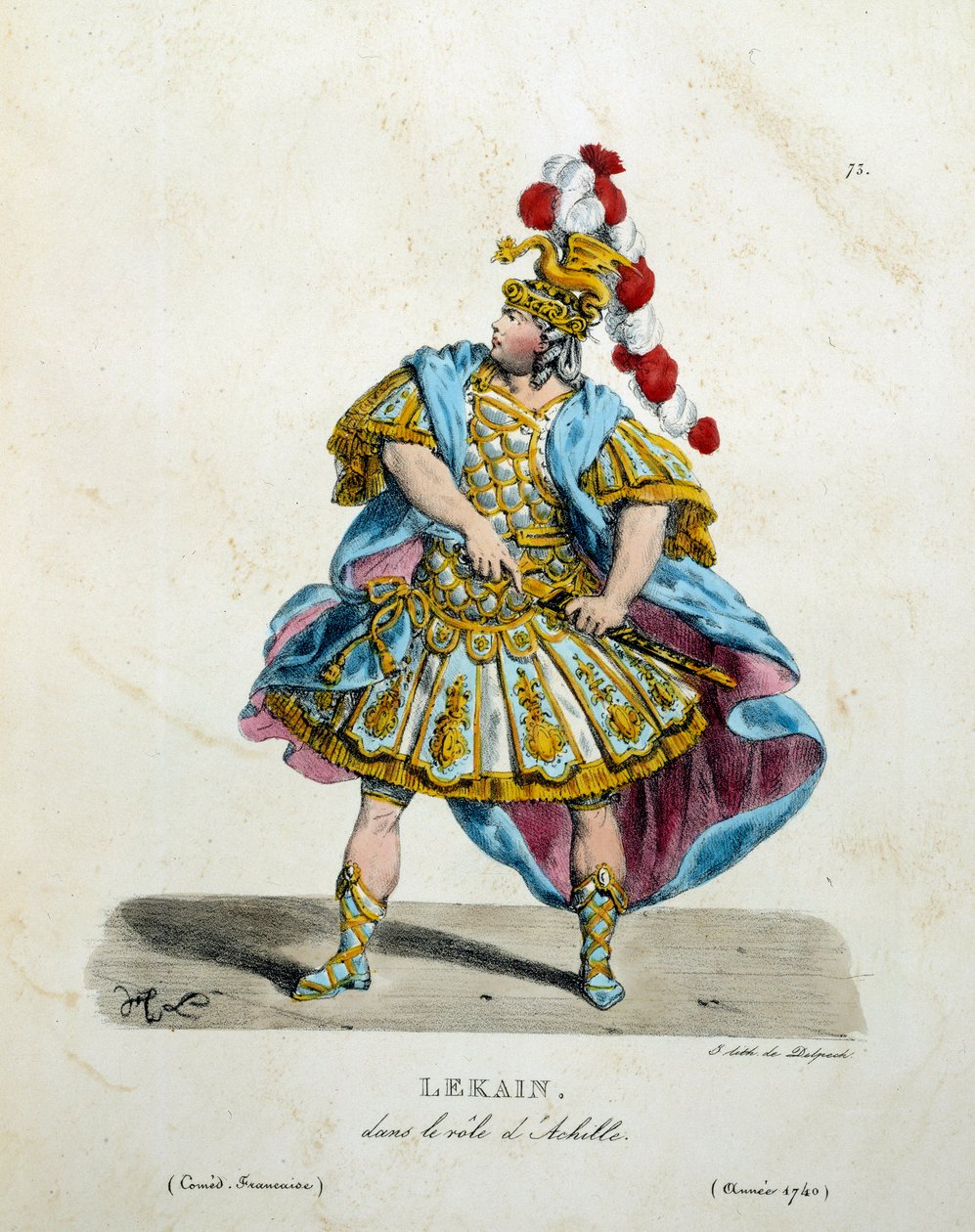 1740 yılında Aşil rolünde Lekain (Henri Louis Cain (Henri-Louis Le Kain) (1729-1778) kostümü. Hippolyte Lecomte (1781-1857) tarafından Fransız komedi tiyatrosu kostümü) by Unknown artist
