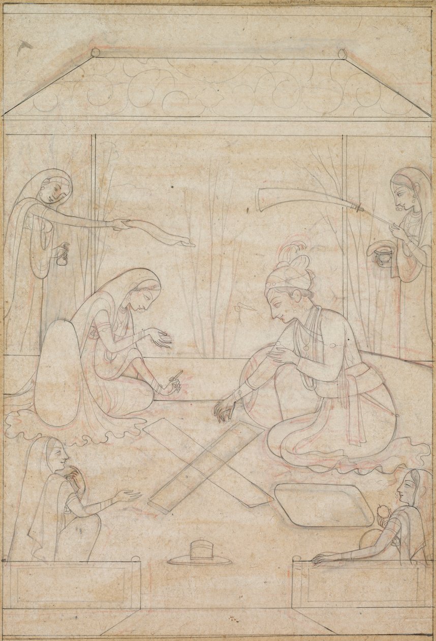 Bir Terasta Chaupar Oynayan Çift by Unknown artist