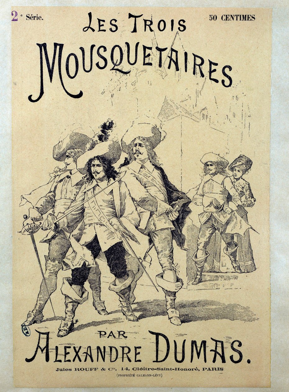 Alexandre Dumas'ın (1802-1870) "Üç Silahşörler"in 19. yüzyıl baskısının kapağı, özel koleksiyon by Unknown artist
