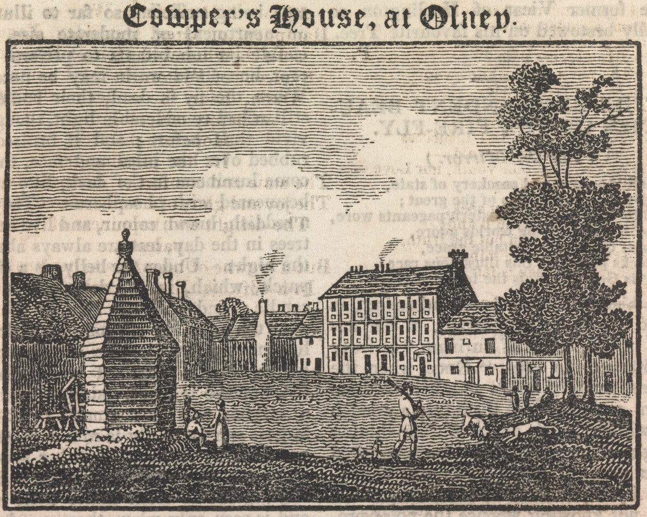 Olney'deki Cowper's House (metinle birlikte)(Aynadan)[benzer bir gravür "The Tourist; edebiyat ve kölelik karşıtı bir dergi"de yer almaktadır, 28 Ocak 1833, sayfa 189]; sayfa 76 (Birinci Cilt) by Unknown artist