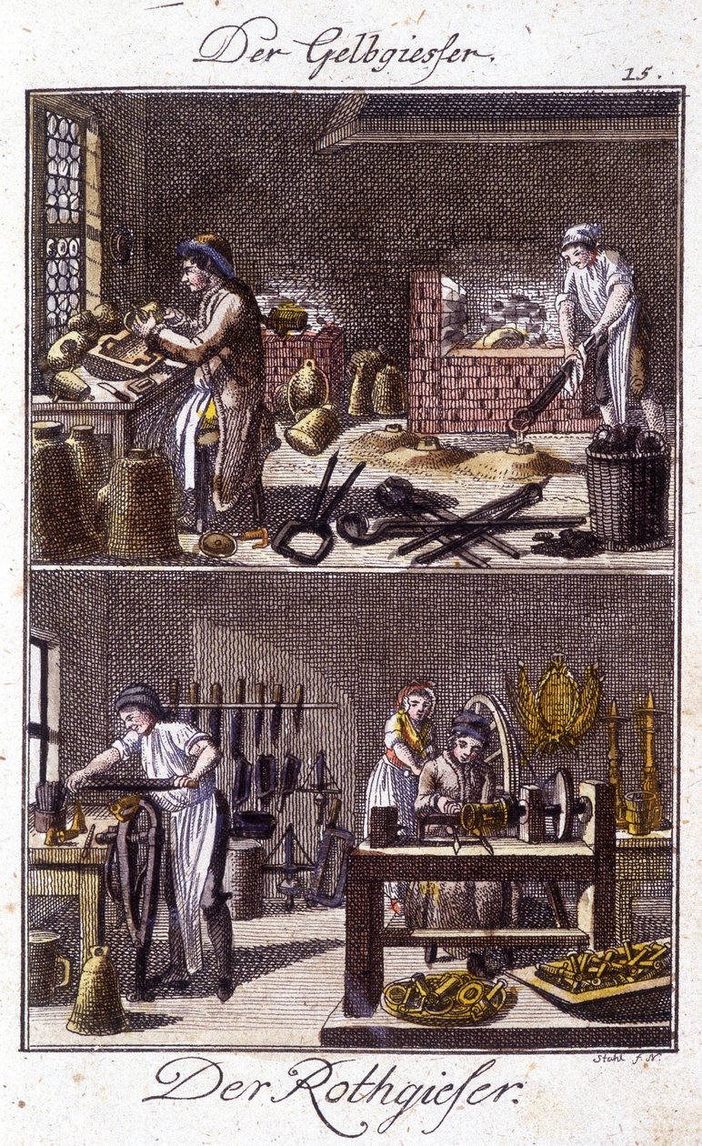 Zanaat zanaat: atölyelerinde bakır izabe ve dinandier. Johan Peter Vire tarafından "Gençler için sanat ve zanaat ve atölye çalışmalarının kapsamlı açıklaması"nda. Ed. Nürnberg, Weigel ve Schneider by Unknown artist