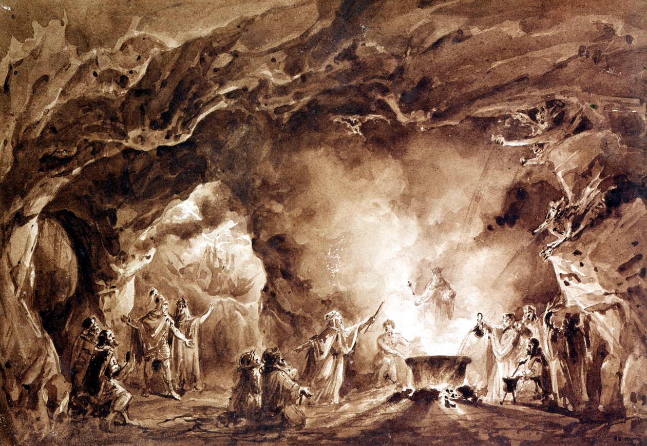 Giuseppe Verdi (1813 - 1901) tarafından bestelenen “Macbeth” operası için dekor. Aquatinte, 1847