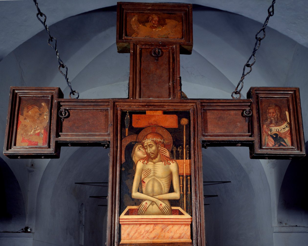 Deploration (Deposition) Haç sırtına isimsiz ahşap boyama. 15. yüzyıl Varazze, Cappella del Castello Invrea İtalya by Unknown artist