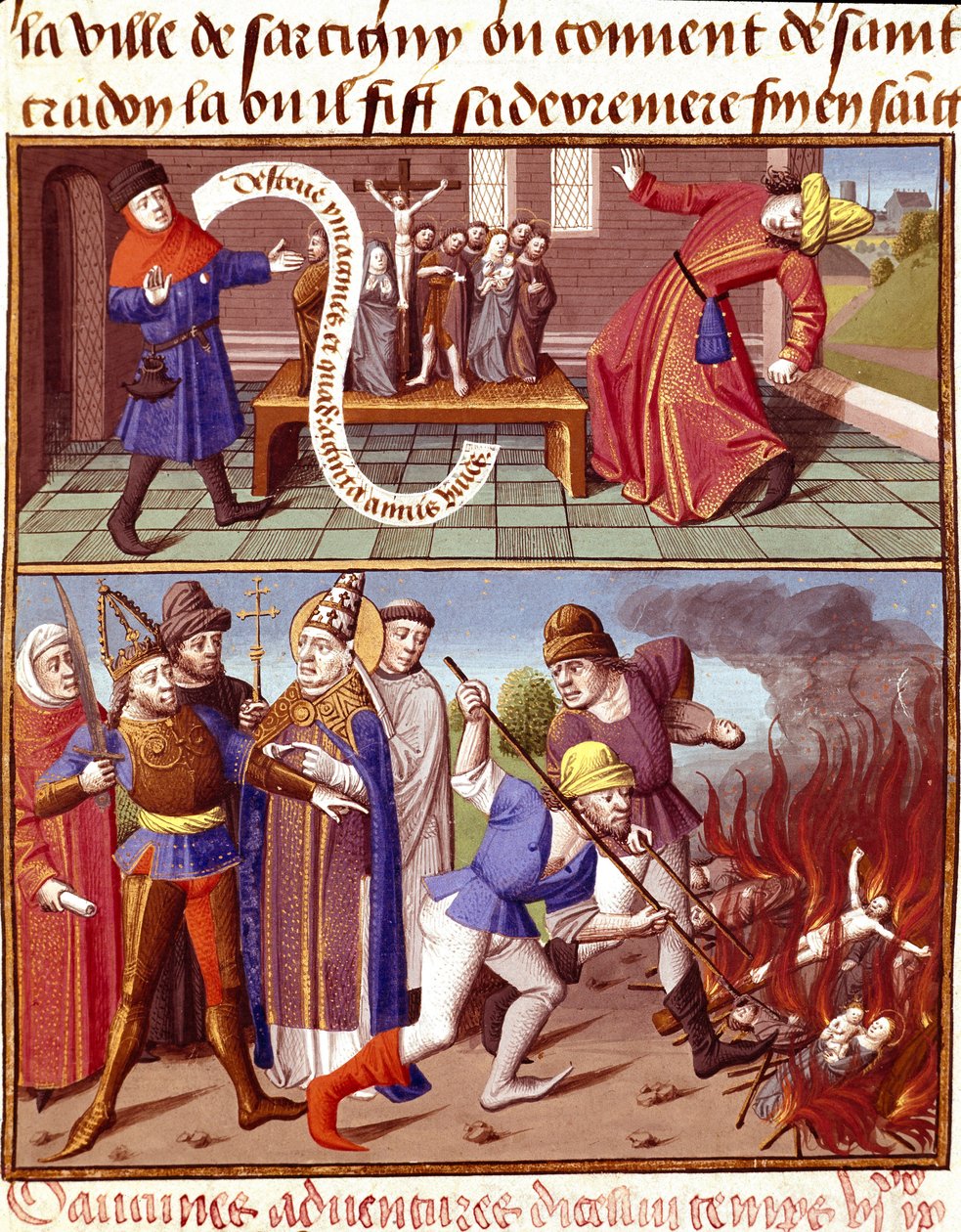 Kutsal nesnelerin imhası ve müdahalesi Papa I. Büyük Gregoire (540-604) Vincent de Beauvais (1190-1264) tarafından “Le miroir historial” (Speculum Historiale) (ms. 1196) minyatüründe Jean de tarafından Fransızcaya çevrilmiştir. Vignay by Unknown artist