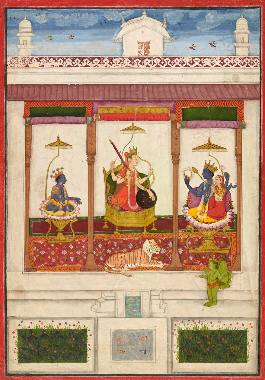 Bir Sarayda Krishna ve Vişnu ile Devi by Unknown artist