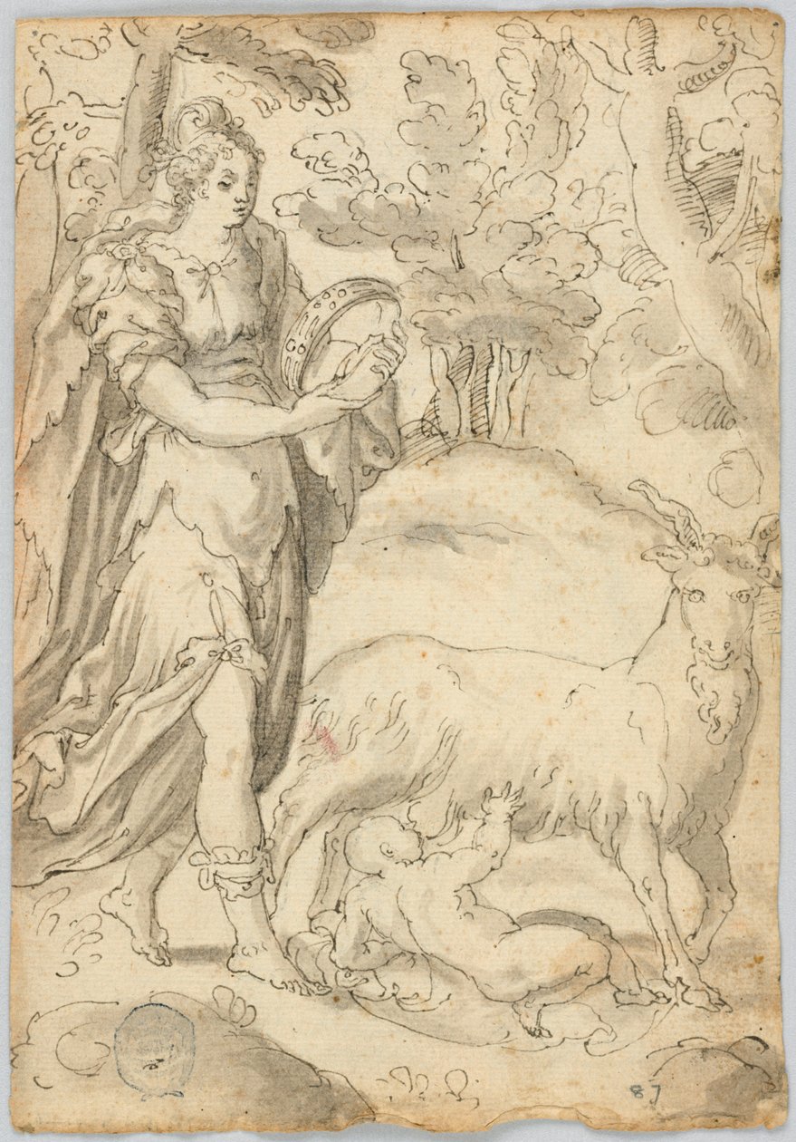 Çizim: A) Rhea ve bebek Jüpiter. B) Assisili Aziz Francis by Unknown artist