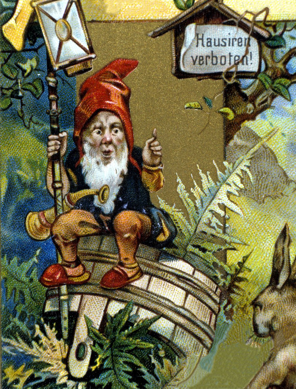 Fenerli cüce veya farfadet. 19. yüzyıl kromolitografisi. by Unknown artist