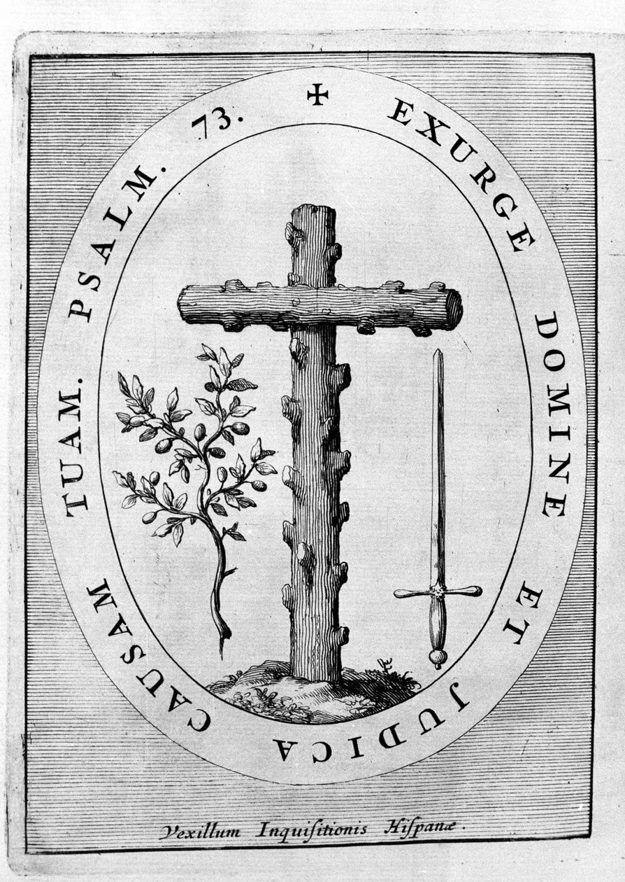 İspanyol Engizisyonu Amblemi: haç, zeytin dalı ve kılıç. 17. yüzyıl by Unknown artist