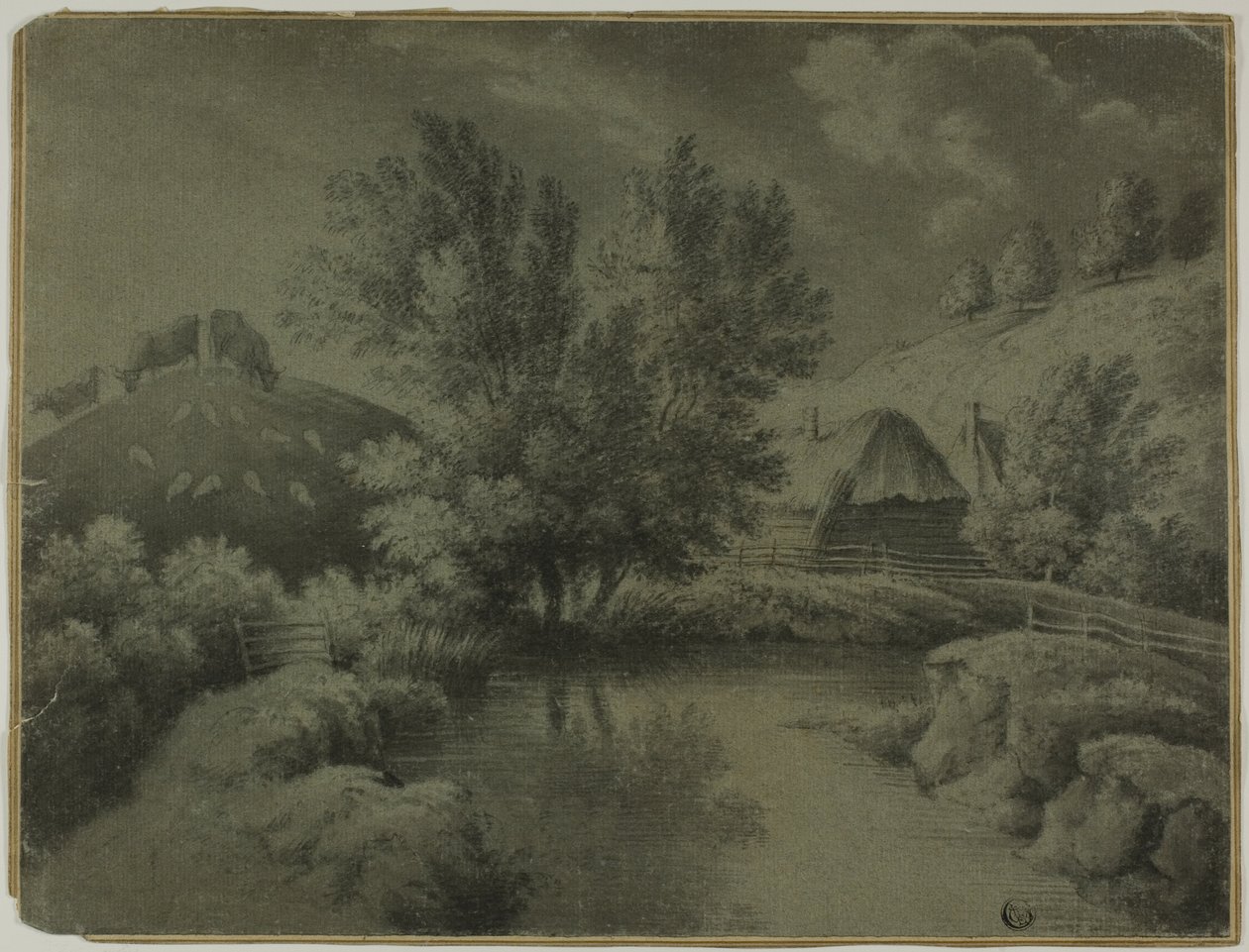 Gölet Ön Planda Çiftlik, Tepede Otlayan İnekler by Unknown artist