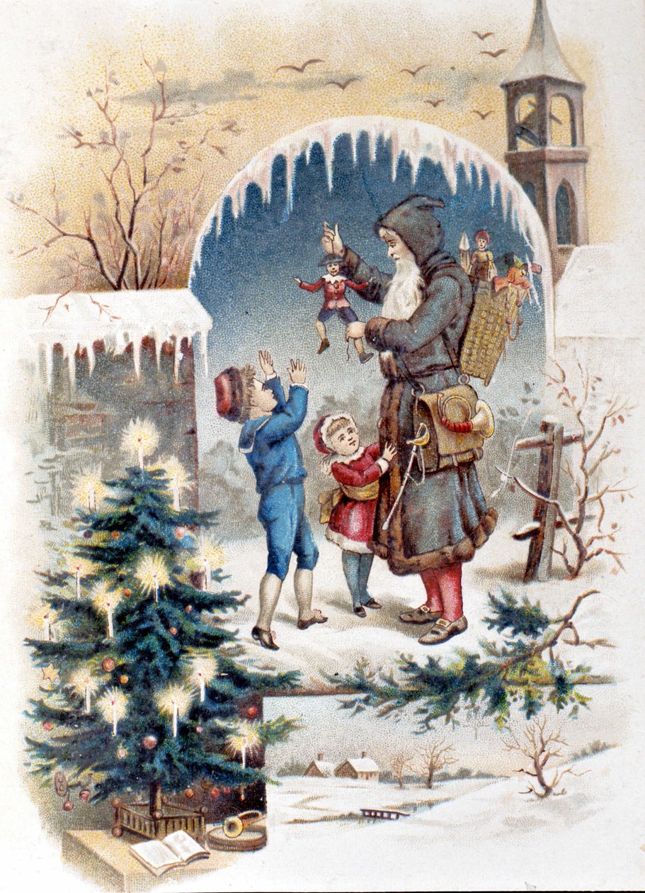 Çocuklarla Noel Baba. 1892 kromolitografisi. by Unknown artist