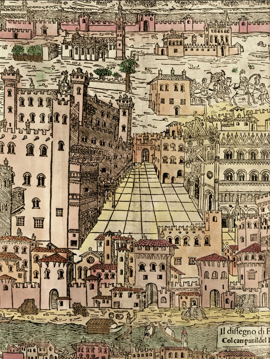 Ferrara: şehir manzarası, isimsiz bir gravür detayı by Unknown artist