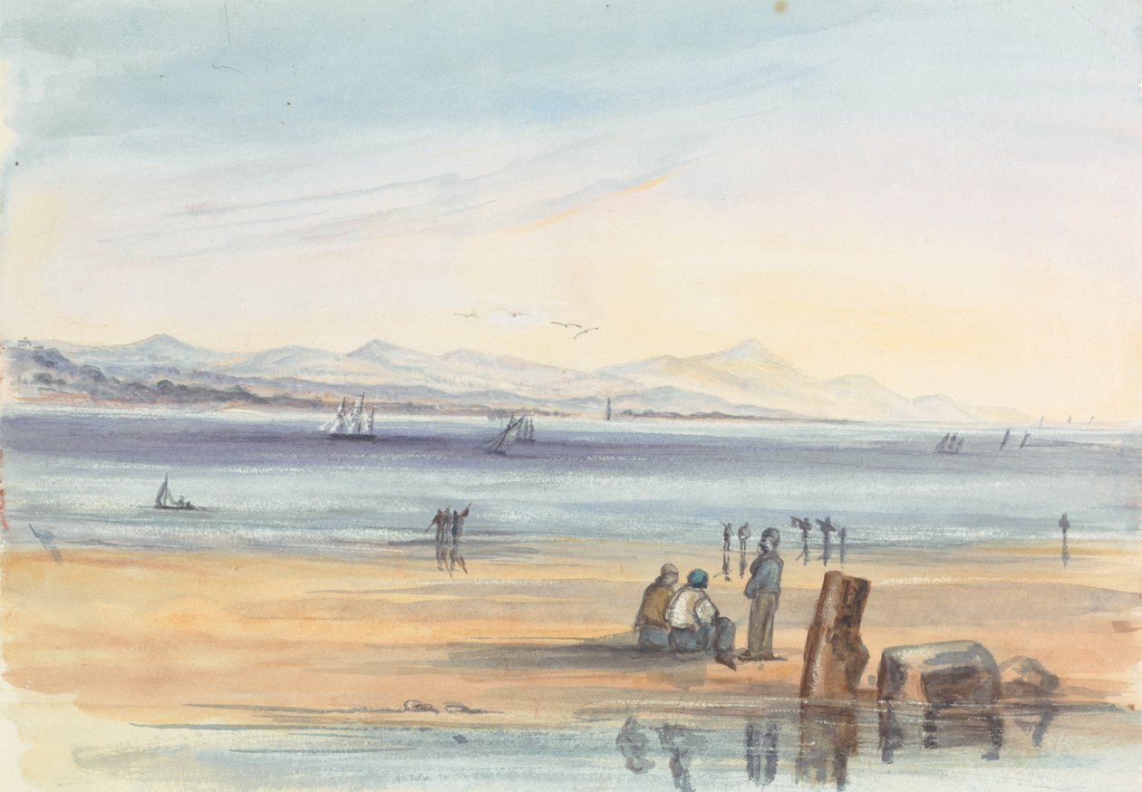 Uzakta Dağların Olduğu Bir Kumsaldaki Figürler by Unknown artist