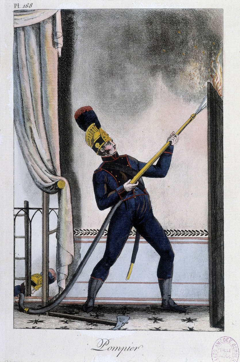 Su mızraklı itfaiyeci, yangını söndürüyor - ca. 1830 by Unknown artist