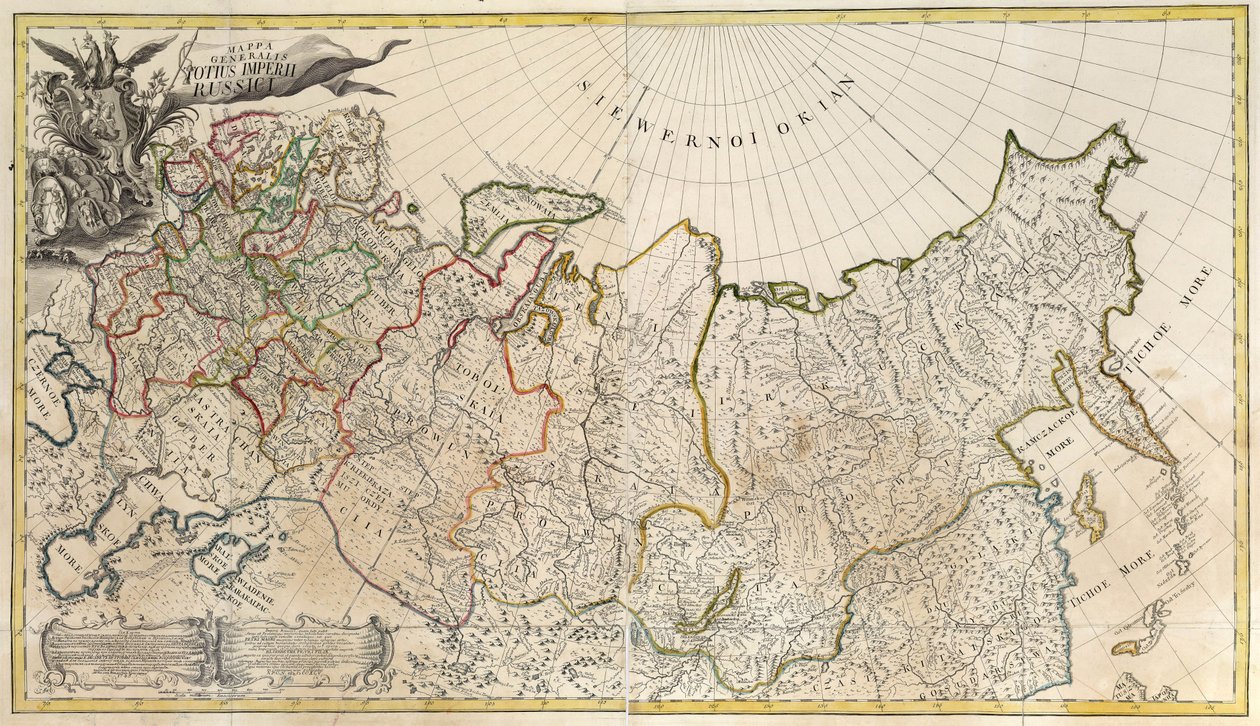 Rus İmparatorluğunun İlk Genel Haritası - Anonim usta - 1745 - Bakır gravür, sulu boya - Bilimler Akademisi, Saint Petersburg by Unknown artist