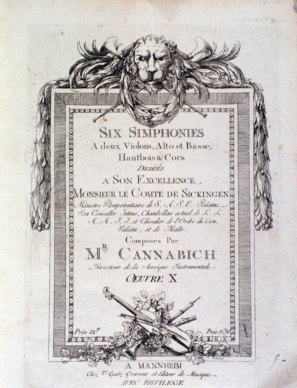 senfoni notalarının ilk sayfası 3 tarafından Christian Cannabich by Unknown artist