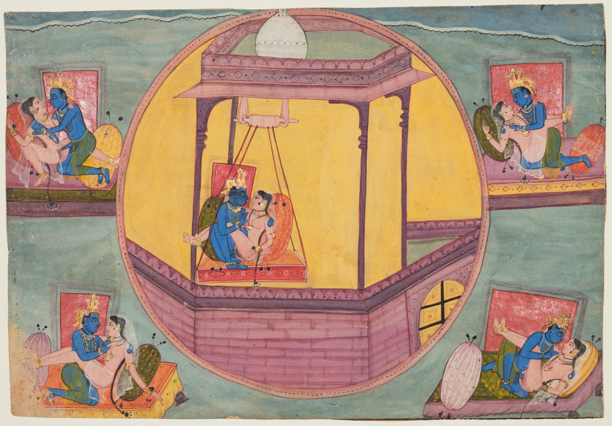 Bir Bikaner Bhagavata Purana'dan Krishna'nın Seviştiği Beş Poz by Unknown artist