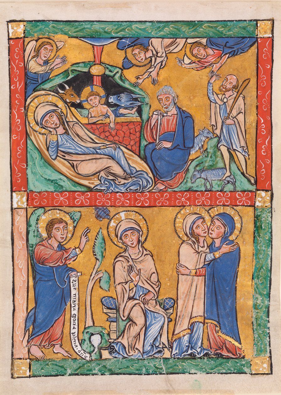 Dört Yeni Ahit Sahnesi: Müjde ve Ziyaret (aşağıda); Doğuş ve Çobana Müjde (yukarıda) by Unknown artist