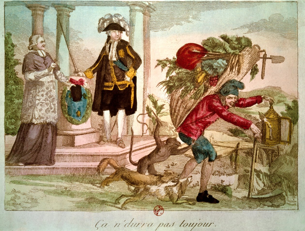 Fransız Devrimi: “” Her zaman sürmeyecek “”: bir piskopos ve bir asil tarafından ezilen köylü. 18. yüzyılın gravürü. B.N., Paris. by Unknown artist