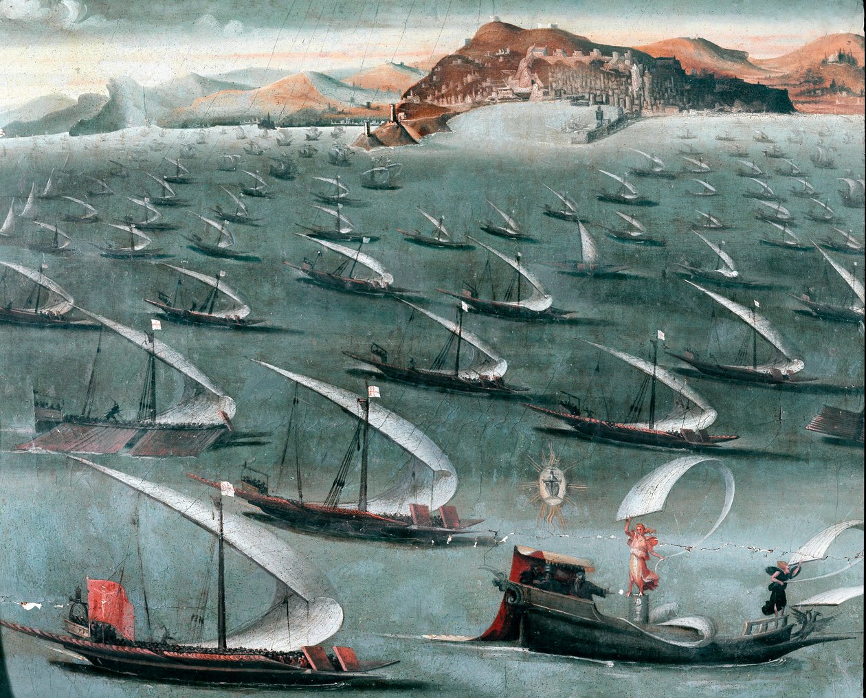 Fransız filosu Cenova kasabası açıklarında (resim by Unknown artist