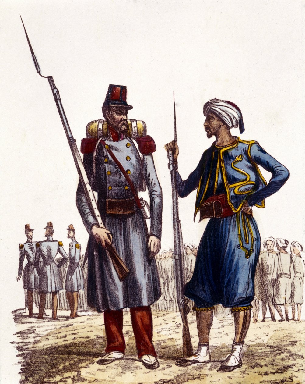 Fransız askeri üniforması: Solda, yabancı bir lejyon oluşturuldu ve 1831
