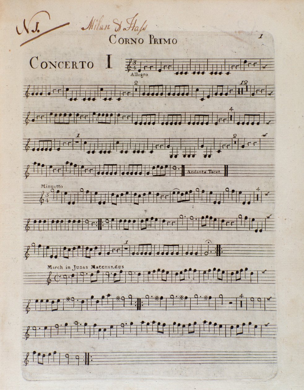 GB Sammartini ve JA Hasse tarafından 8 bölümden oluşan altı konçertonun müzik notalarının ön yüzü by Unknown artist