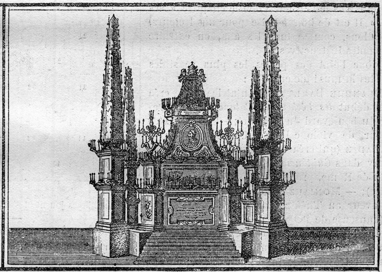 18. yüzyılda bir papanın cenazesi: geç papanın katafalkı. “Histoire des Religions” da gravür. by Unknown artist