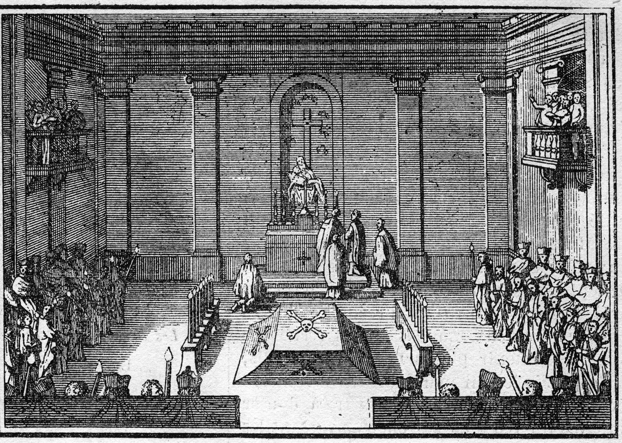 18. yüzyılda bir papanın cenazesi: cenaze töreni töreni. “Histoire des Religions” da gravür. by Unknown artist