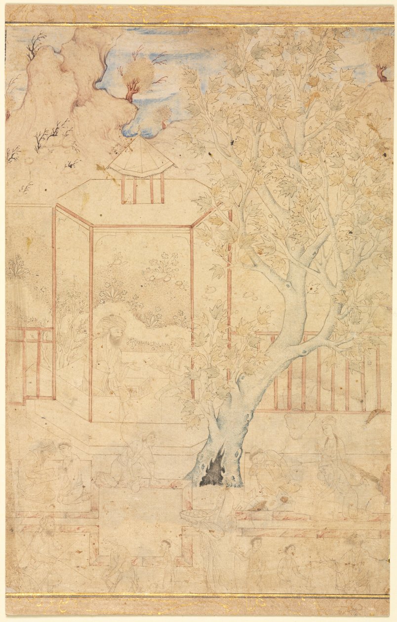 Bir Öğrenciye Pavyonda Eğitim Veren Bir Usta ile Bahçe Sahnesi by Unknown artist