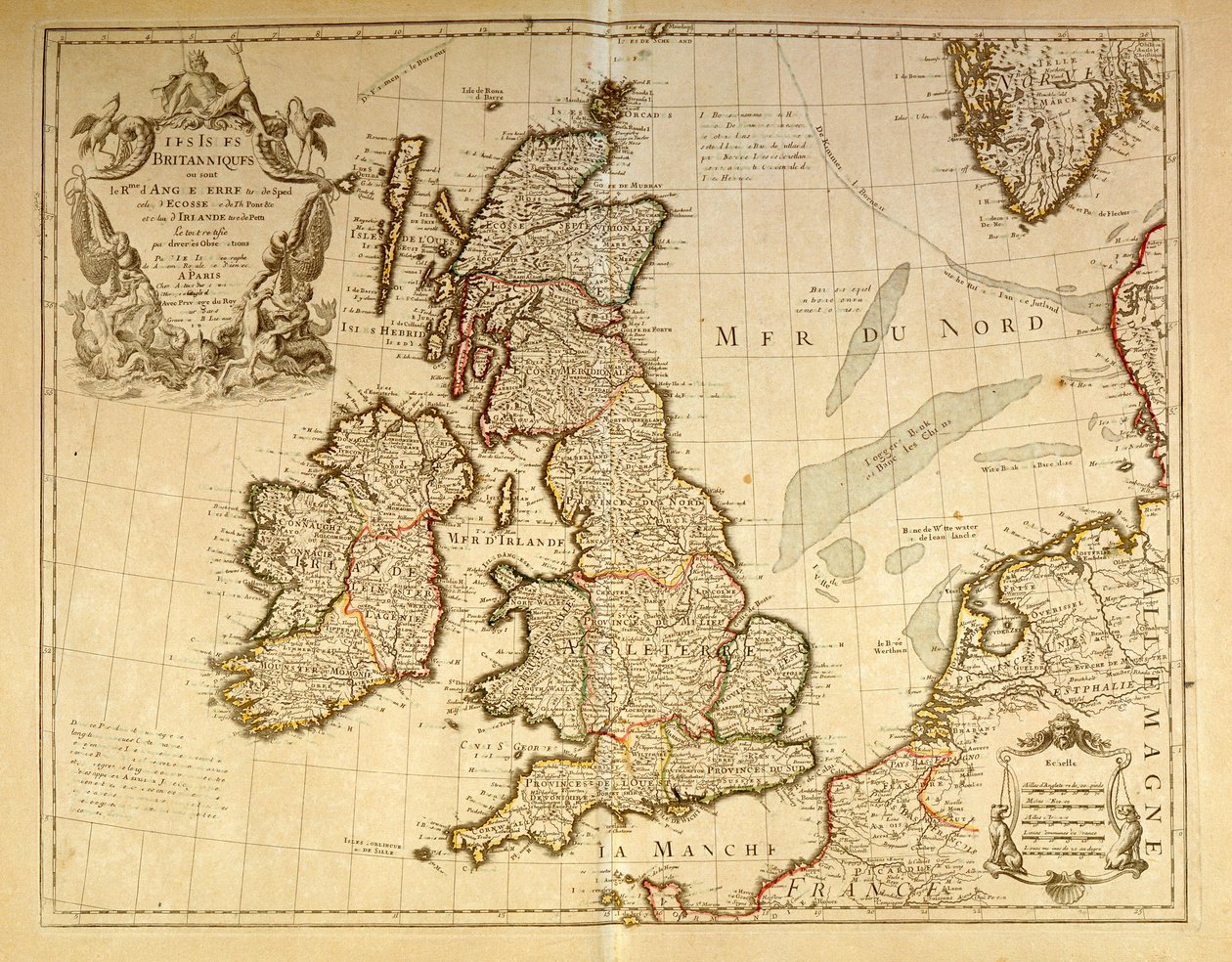 İngiltere ve İrlanda'yı temsil eden coğrafi harita. Atlas, G. Delysle by Unknown artist