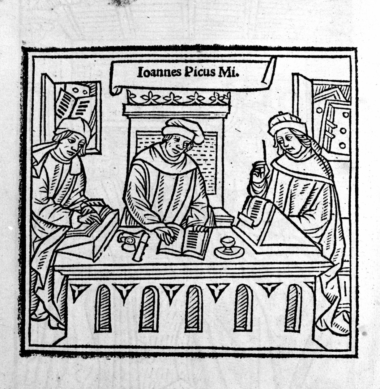 Giovanni Pico della Mirandola (Jean Pic de la Mirandole) iki öğrencisiyle - 1555 tarihli "Epistole auree" ""de by Unknown artist