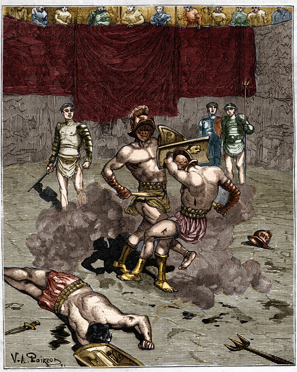 Gladyatör dövüşü. 19. yüzyıl gravürü. by Unknown artist