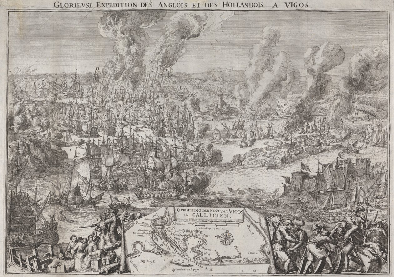 İngiliz ve Hollandalıların Vigos'a Görkemli Seferi (Amiral Rooke'un Vigo açıklarındaki Zaferi, 12 Ekim 1702) by Unknown artist