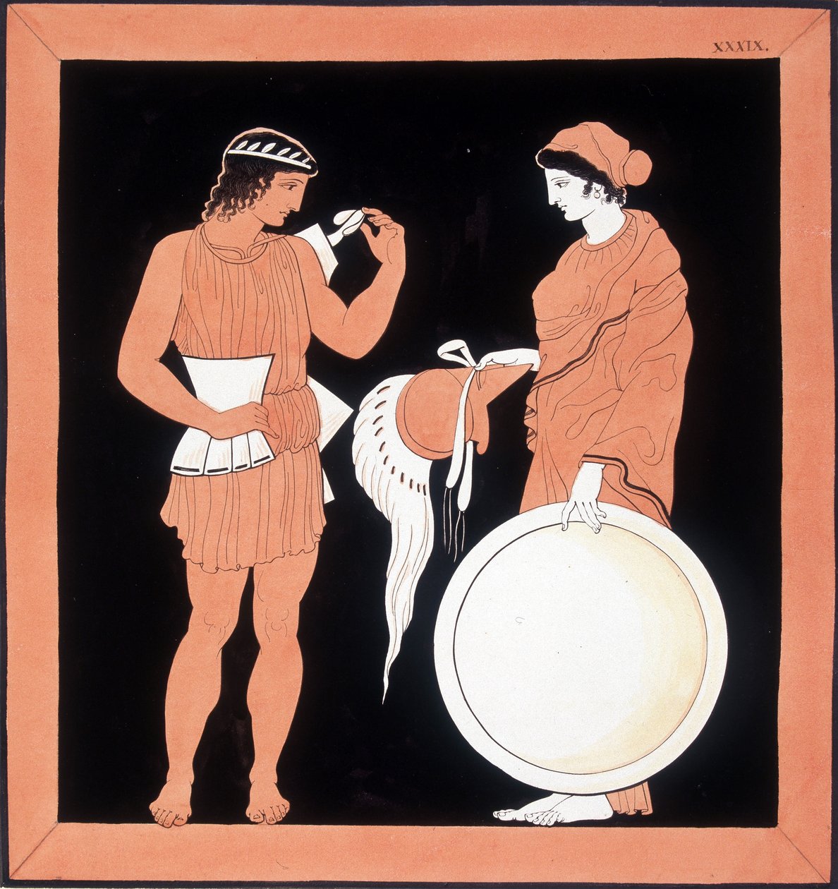 Yunan mitolojisi: Andromaque silahları kocasına sunar. by Unknown artist
