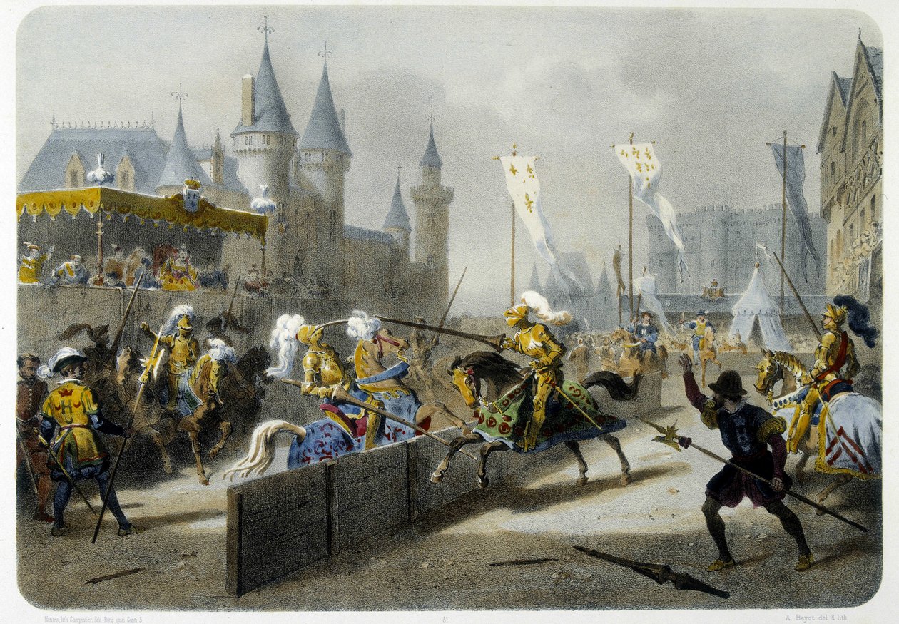 Henri II (1519 - 1559) 27 Haziran 1559'daki turnuvada öldü - litografi by Unknown artist