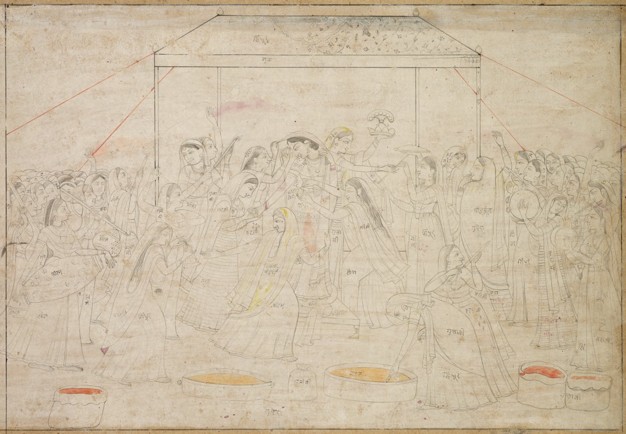 Hindu Tanrısı Krishna, Holi Bahar Şenliği için Kadın Giysileri İçinde Giyiniyor by Unknown artist