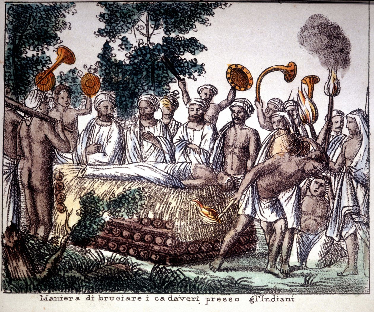 Hinduizm: ölü yakma sahnesi. Özel Kol. by Unknown artist